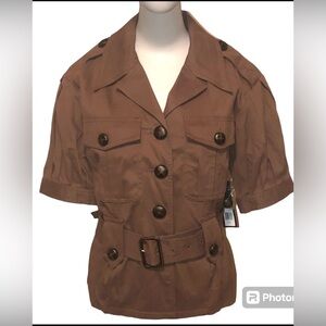 NWT MARC BY MARC JACOBS SAFARI JACKET SHIRT SIZE 8 Brown Belted Short Sleeve